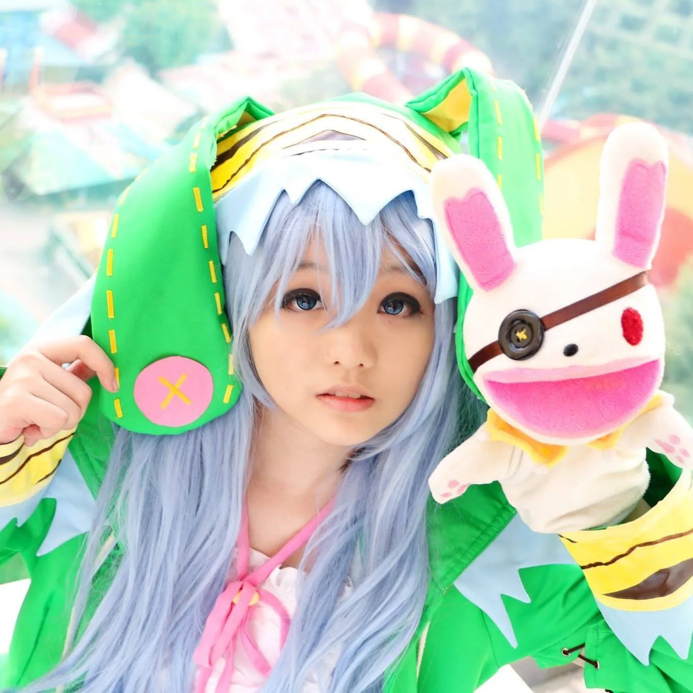 Katz in a vibrant cosplay costume close-up portrait